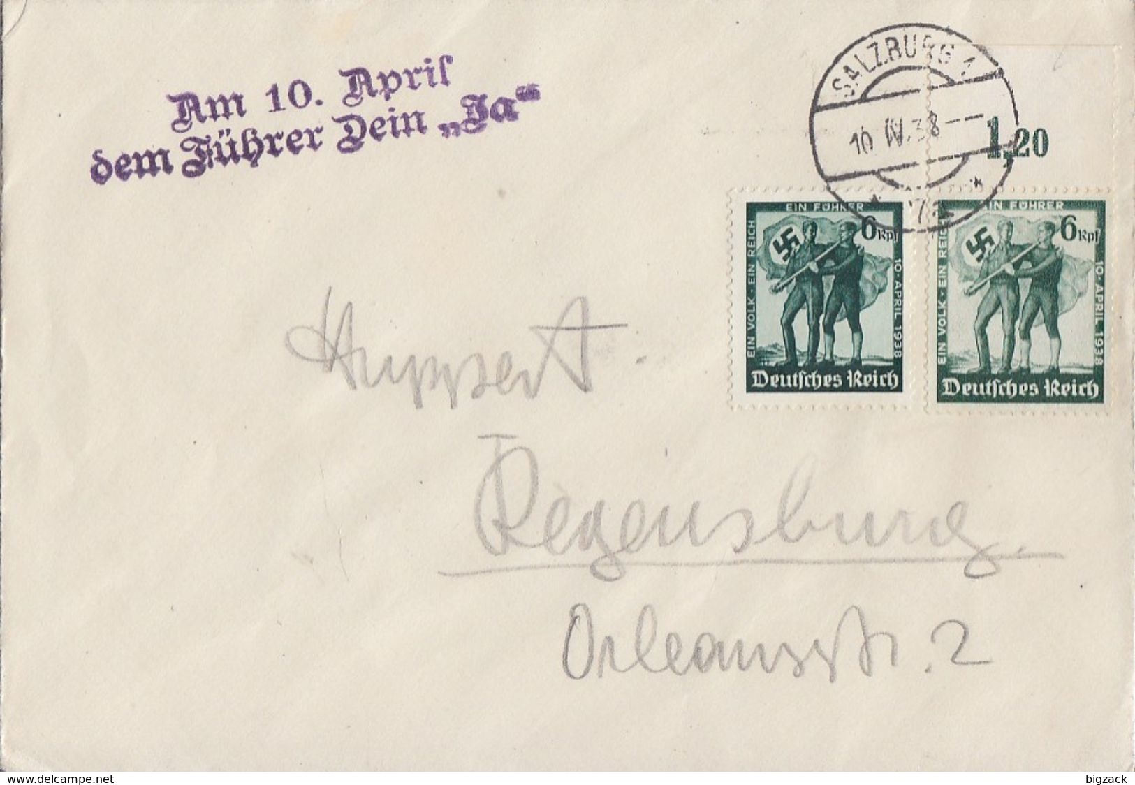 DR Brief Mef Minr.2x 662 Salzburg 10.4.38 Nebenstempel Beachten - Briefe U. Dokumente