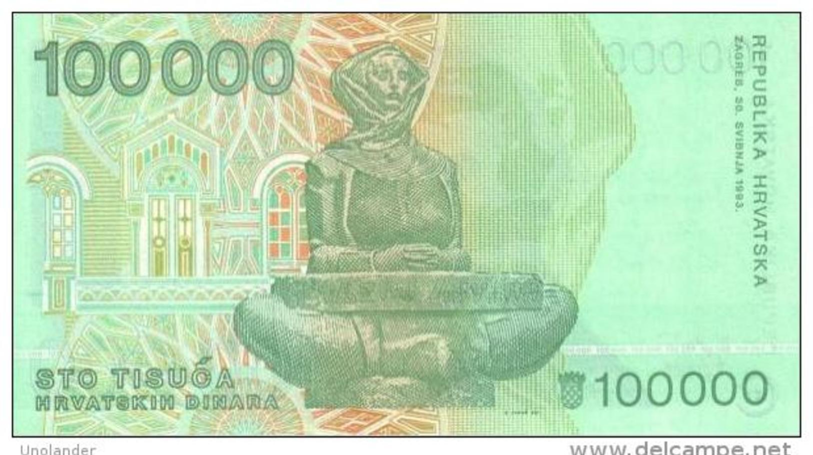 CROATIA 100000 Dinara 1993  P-27 **UNC** - Croatia