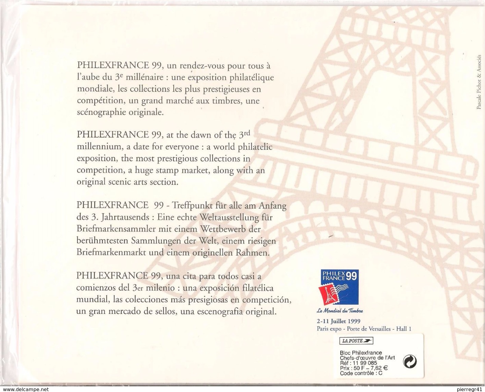 1999-BLOC SOUVENIR-PHILEXFRANCE99-CHEFS D OEUVRES De L ART-SOUS BLISTER D ORIGINE - Blocs Souvenir