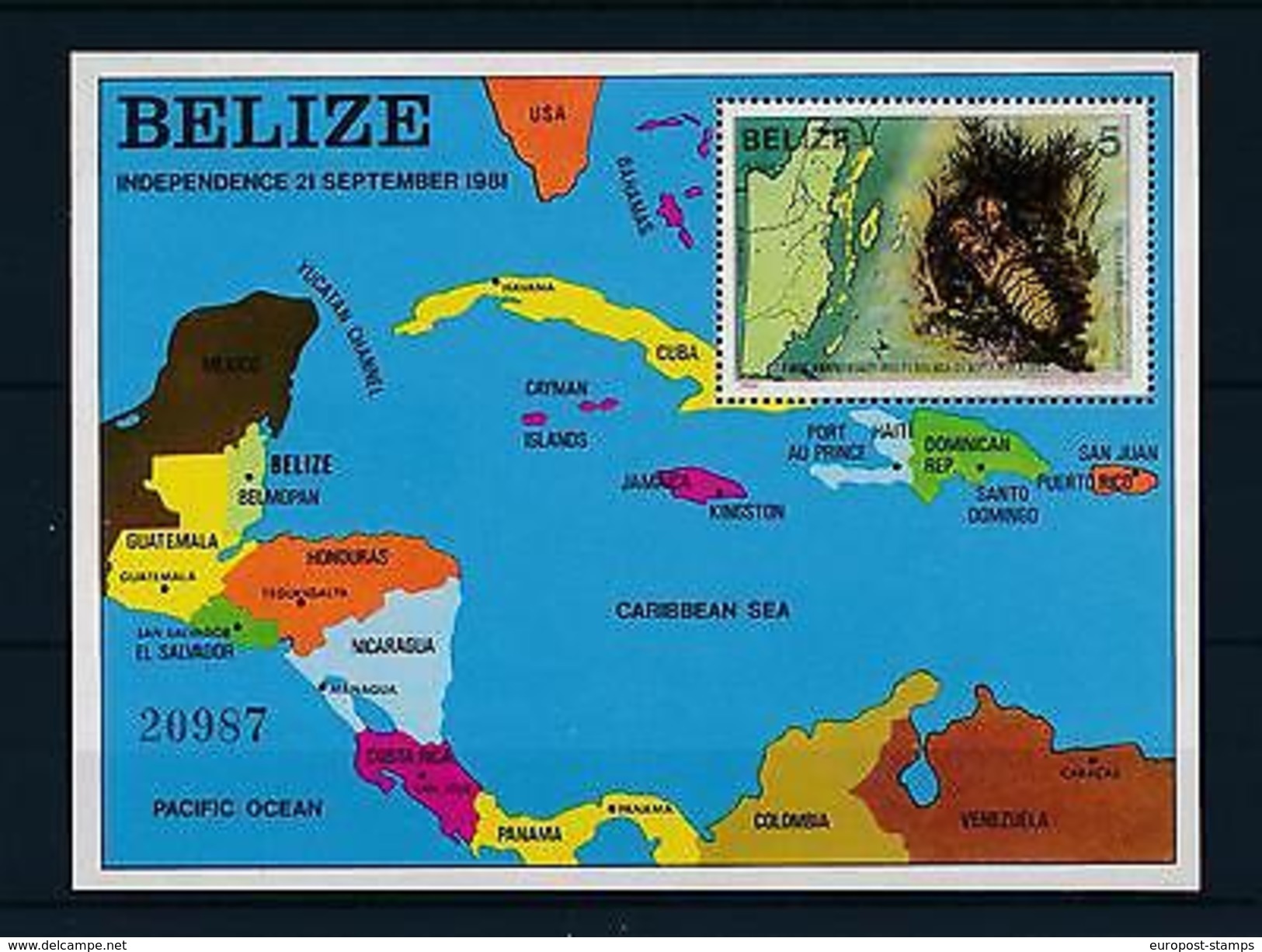 [47333] Belize 1982 Marine Life Lobster Independence MNH Sheet - Marine Life