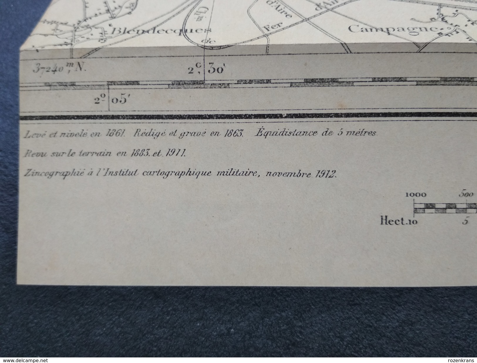 Topografische en militaire kaart STAFKAART 1912 Proven Poperinge Hazebrouck Steenvoorde Watou Cassel Rubroeck Wormhoudt