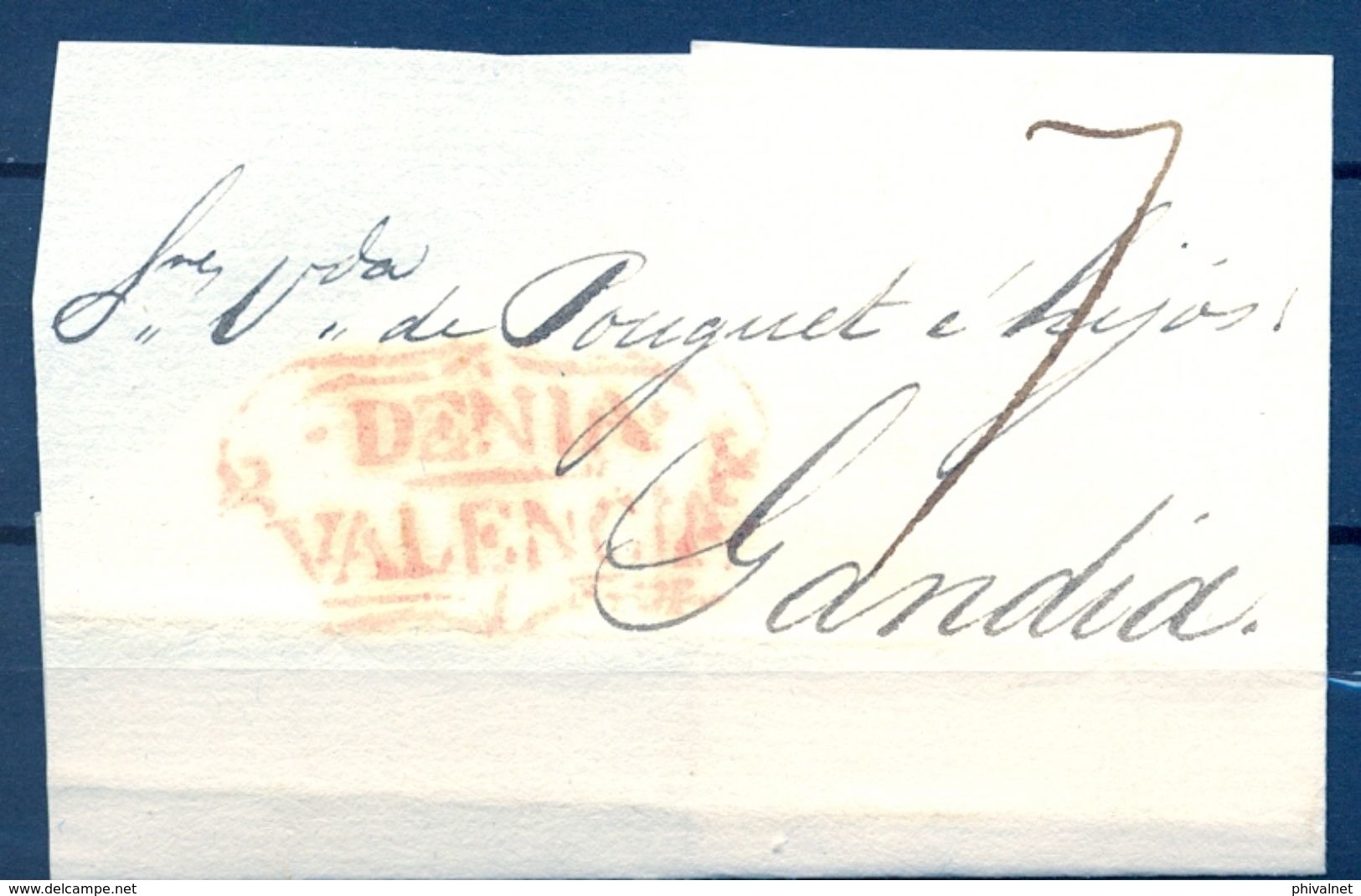 1838 , ALICANTE , ENVUELTA CIRCULADA ENTRE DENIA Y GANDIA , MARCA PREF. Nº6 - ...-1850 Prefilatelia