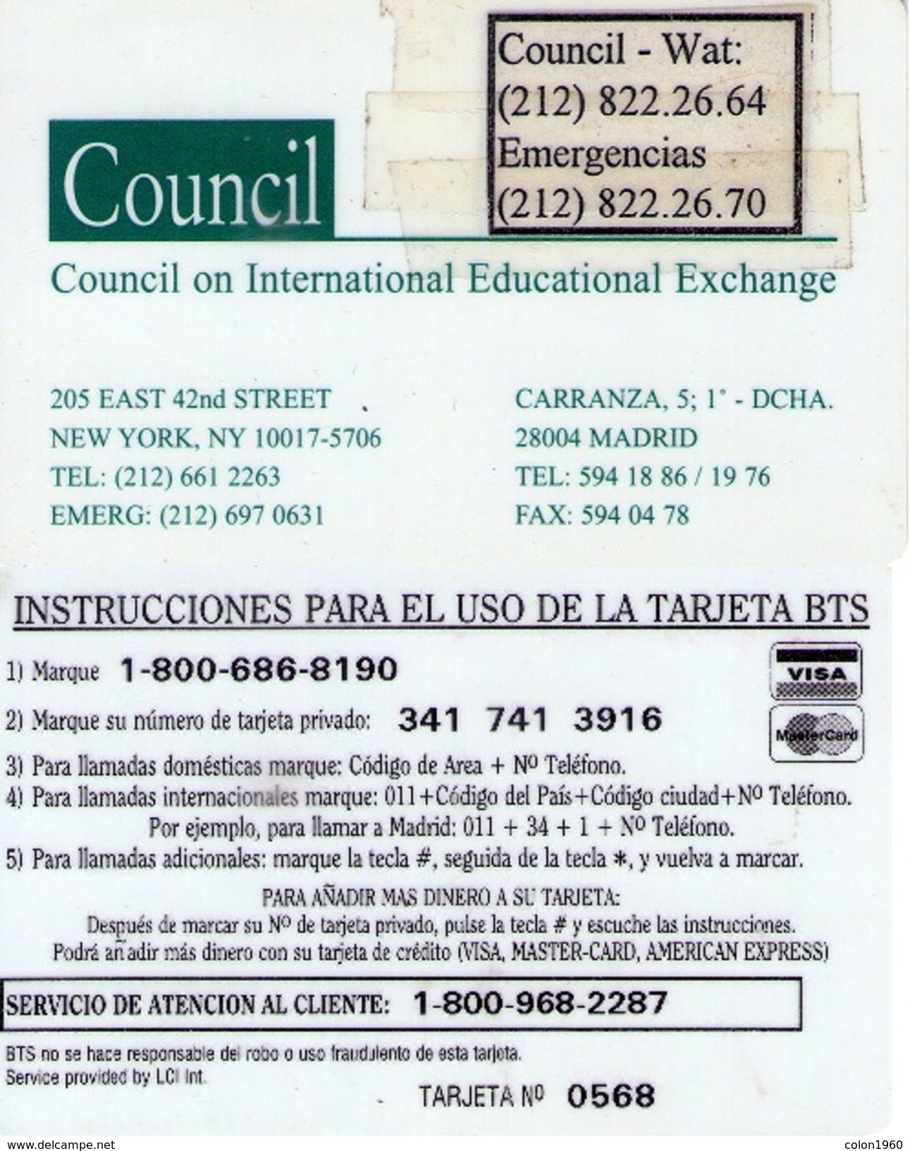 ESTADOS UNIDOS. COUNCIL ON INTERNATIONAL EDUCATIONAL EXCHANGE. (490) - Sonstige & Ohne Zuordnung