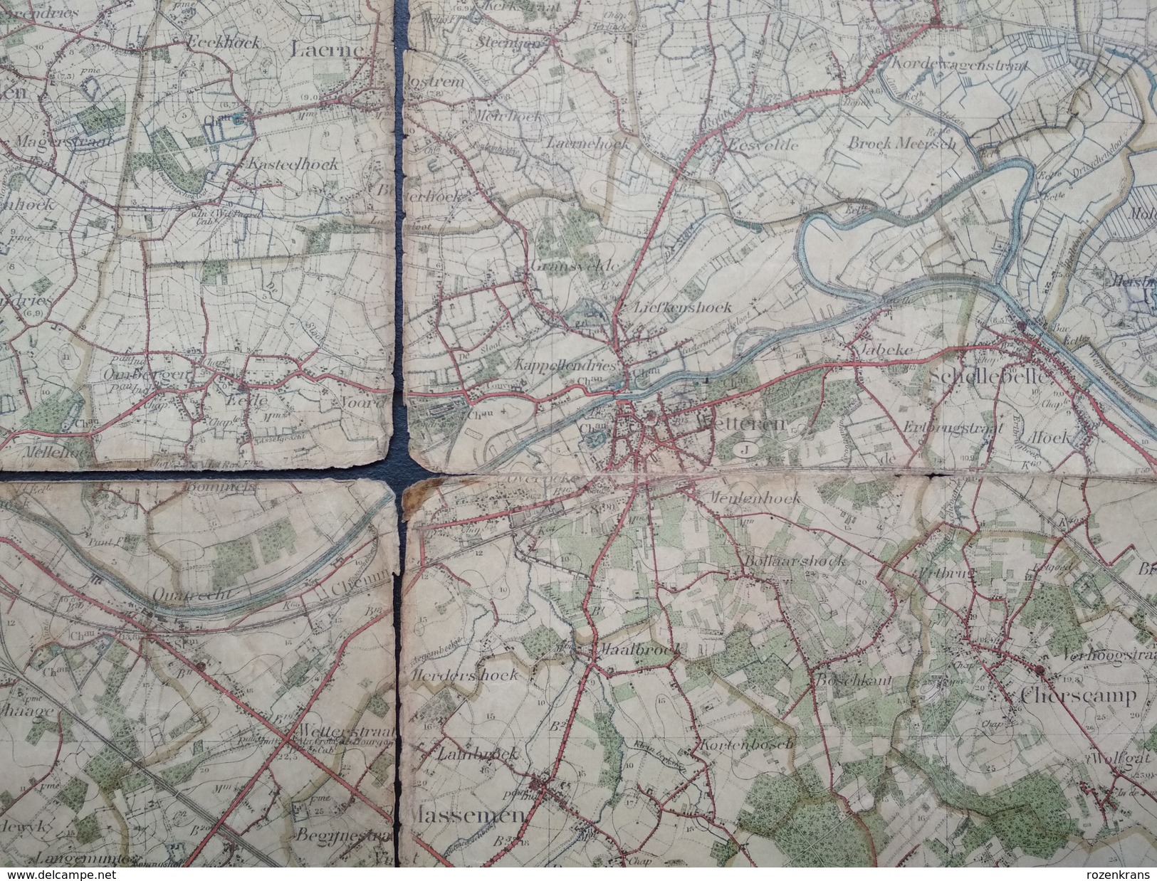 Topografische en militaire kaart STAFKAART 1912 Gent Aalst Zele Gavere Leeren Deurle Melle Wetteren Oosterzele Oordegem