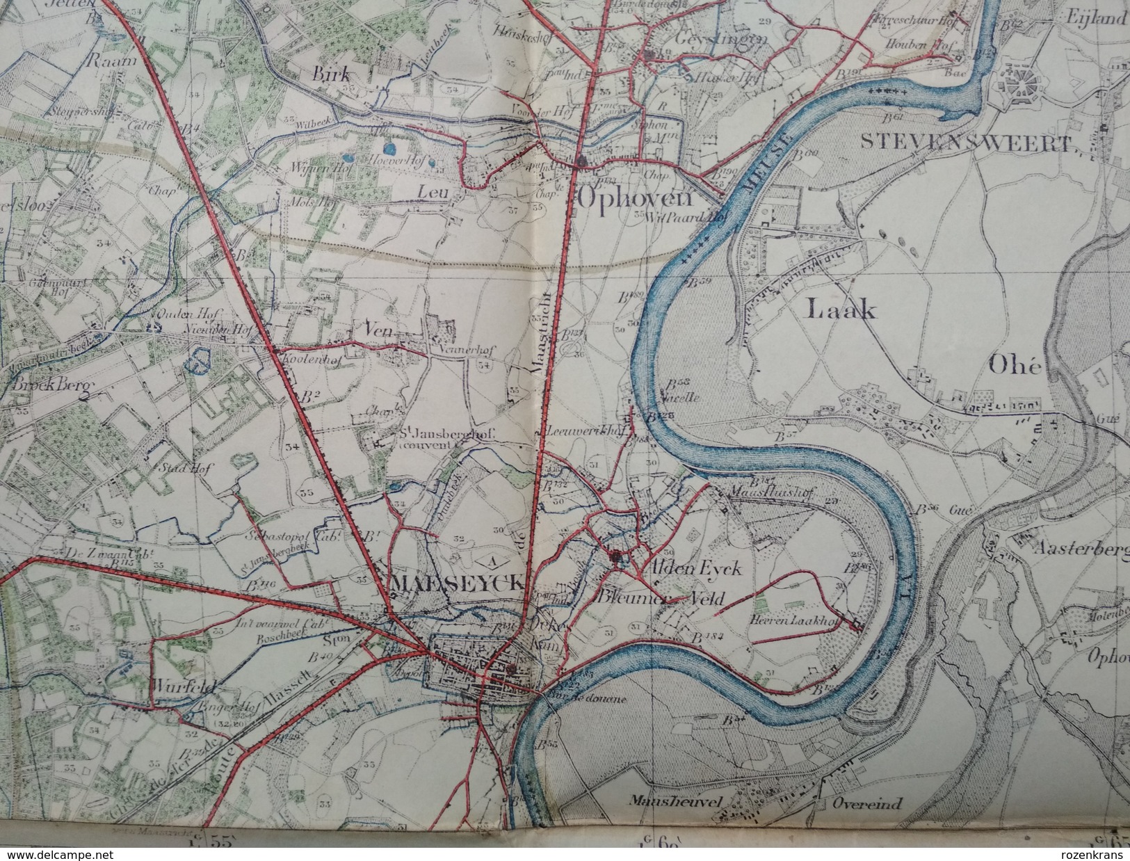 Topografische En Militaire Kaart STAFKAART 1910 Maaseik Bree Hamont Achel Weert Stevensweert Caulille Kinroy Meeuwen - Cartes Topographiques