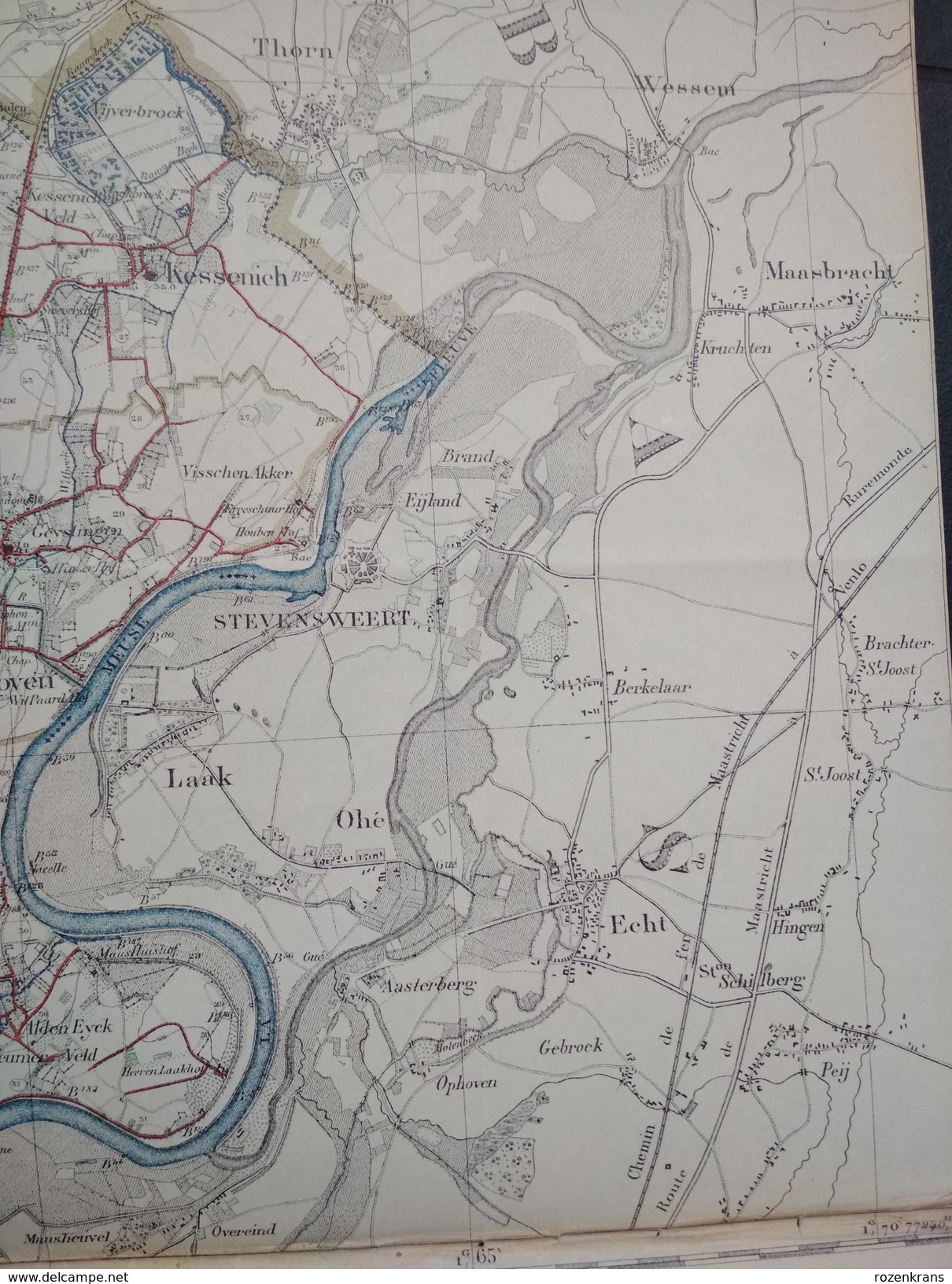 Topografische en militaire kaart STAFKAART 1910 Maaseik Bree Hamont Achel Weert Stevensweert Caulille Kinroy Meeuwen