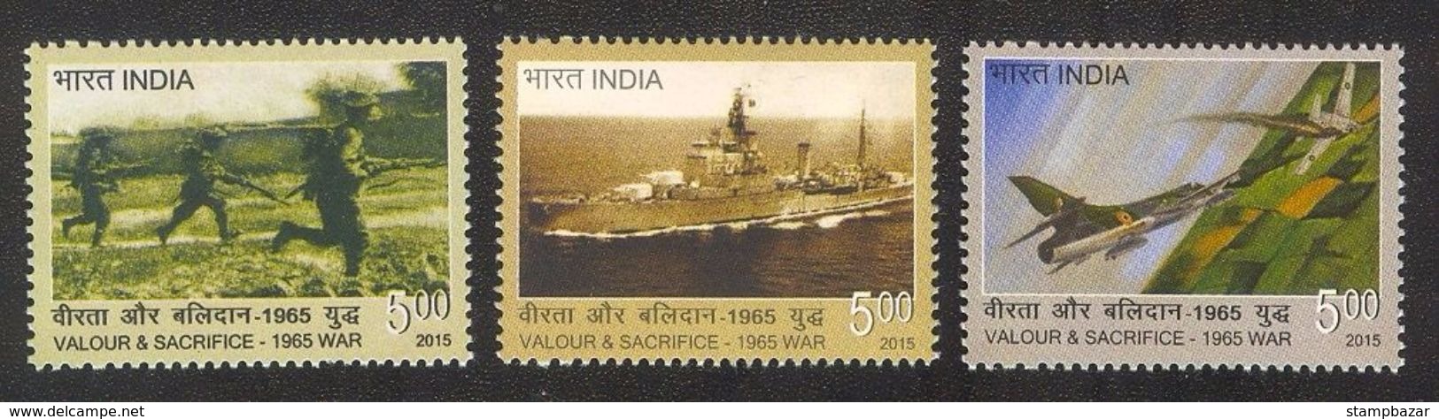 India 2015  Indien IndeValour And Sacrifice Bicentenary War With Pakistan Military Army Air Force Navy  Stamp 3v Set MNH - Unused Stamps