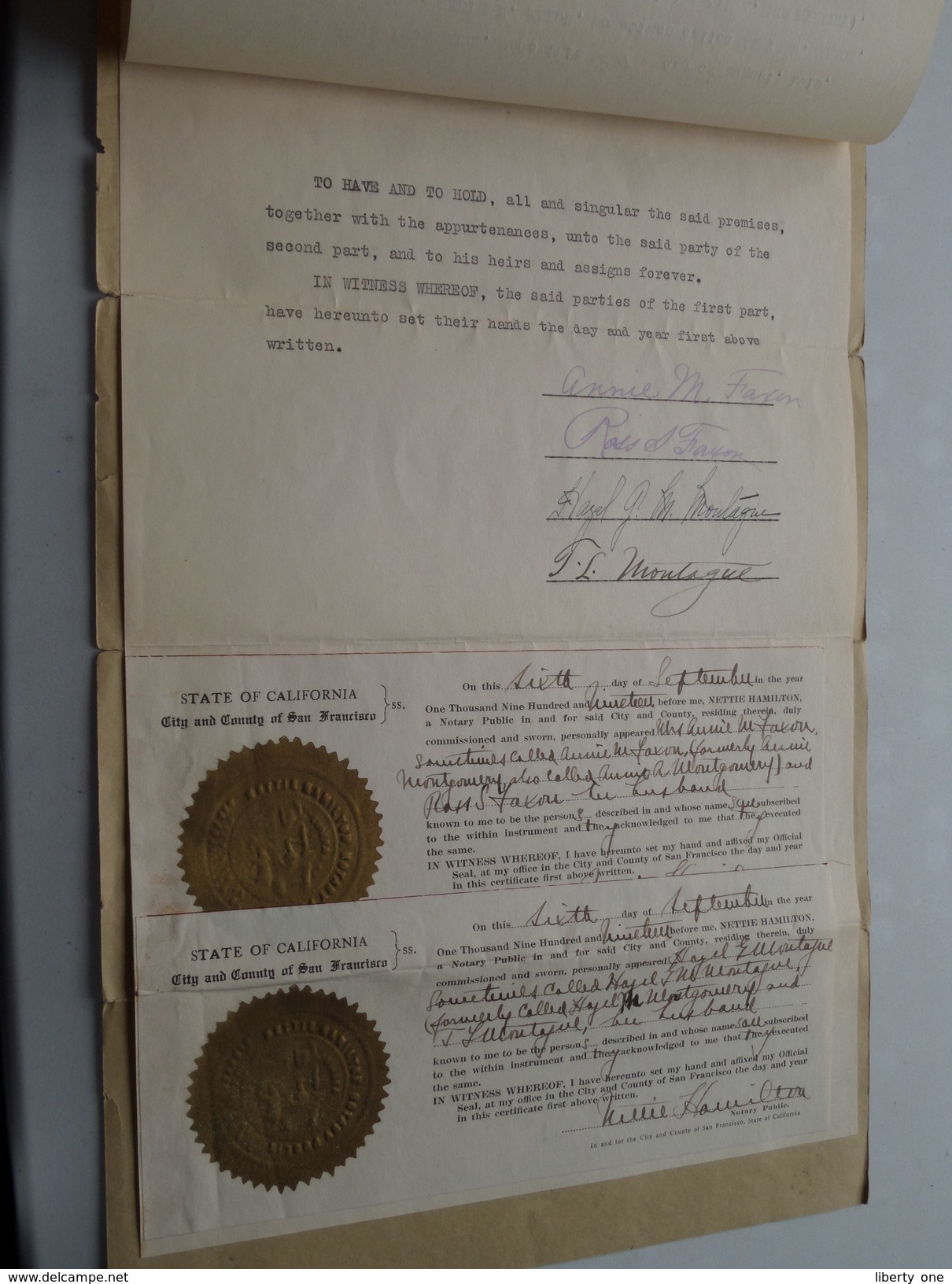 Between FAXON (Montgomery) And MONTAGUE And FRUCHEY For A Parcel Of Land In Glenn California ( Notary Contract ) 1919 ! - Etats-Unis