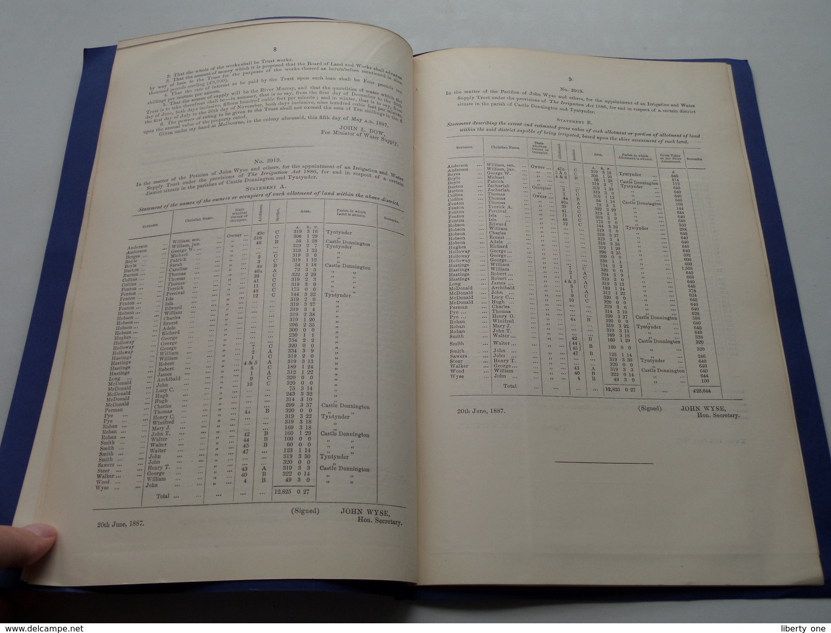 PROPOSED SWAN HILL IRRIGATION And WATER SUPPLY TRUST -  VICTORIA / 1887 ( TYNTYNDER / Tatchera ) Copie MAP / USA ! - Obras Públicas