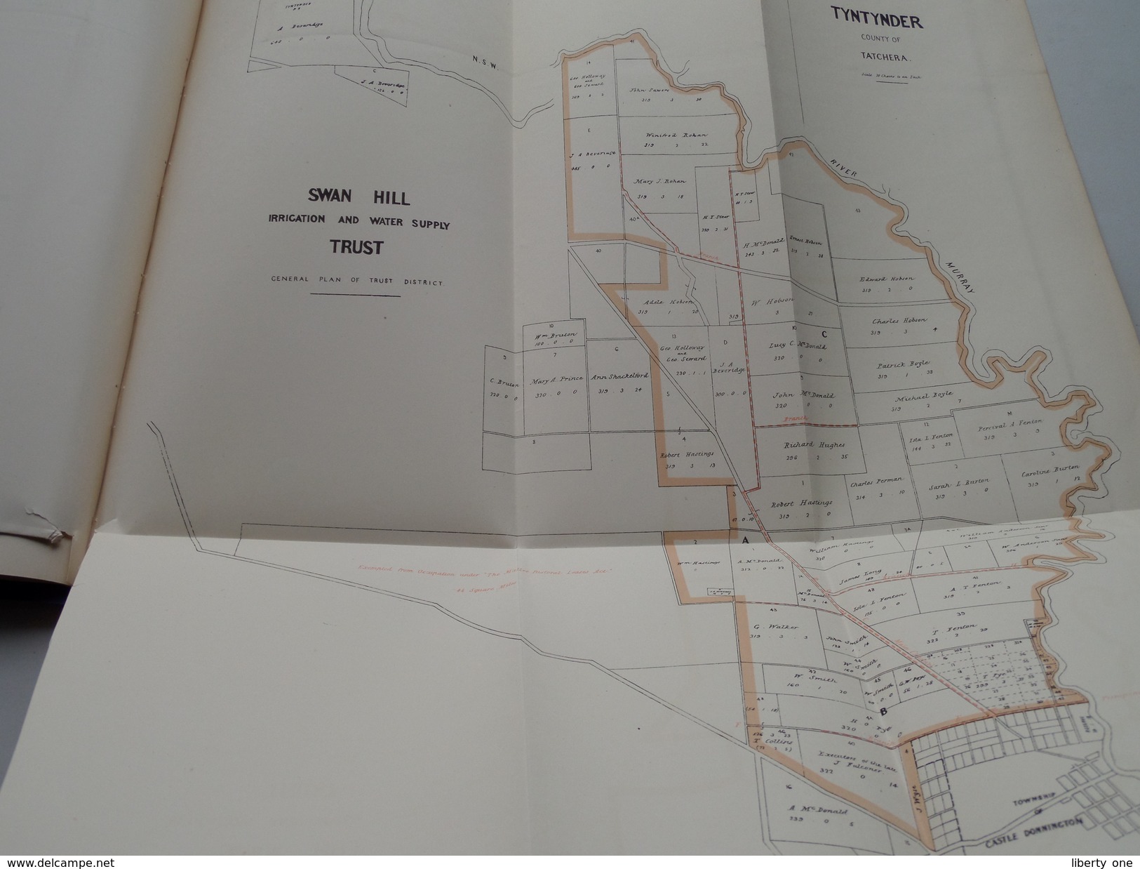 PROPOSED SWAN HILL IRRIGATION and WATER SUPPLY TRUST -  VICTORIA / 1887 ( TYNTYNDER / Tatchera ) Copie MAP / USA !