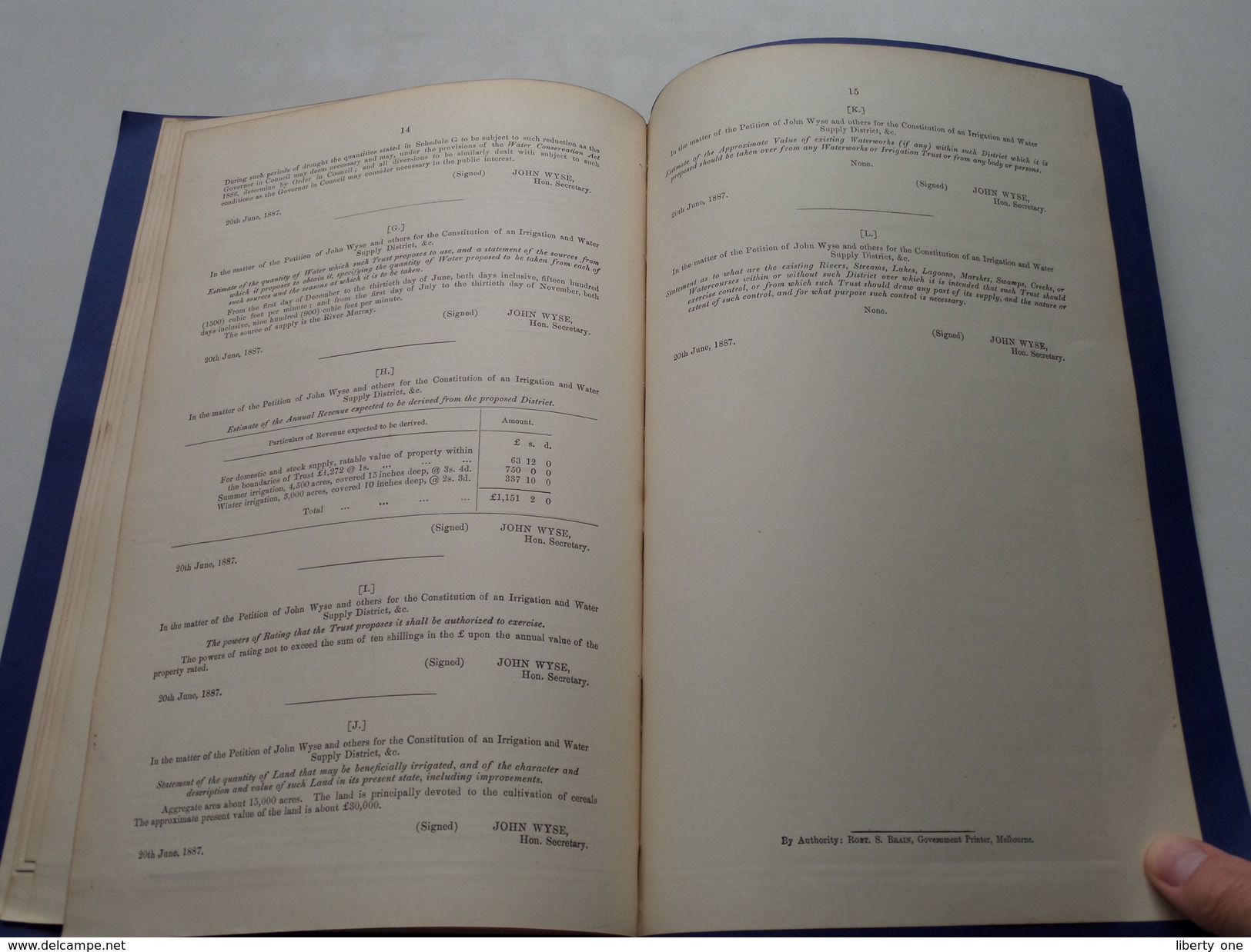 PROPOSED SWAN HILL IRRIGATION and WATER SUPPLY TRUST -  VICTORIA / 1887 ( TYNTYNDER / Tatchera ) Copie MAP / USA !