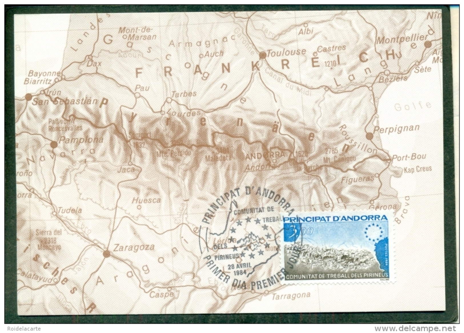 CM-Carte Maximum Card #1984-Andorre-Andorra # Europa-Traité Des Pyrenées ,Treball Dels  Piringeus ,Carte,Landkarte,map - Maximumkarten (MC)