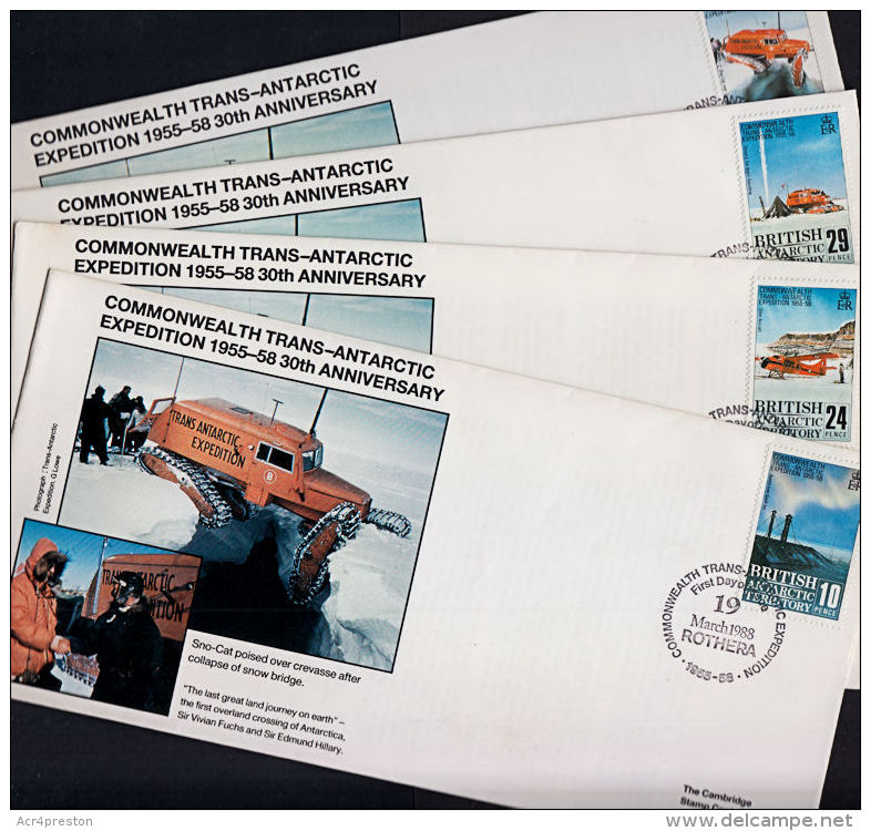 D0355 BRITISH ANTARCTIC TERRITORY 1988, SG 163-6 30th Anniv Trans-Antarctic Expedition,  4 @ FDC - Covers & Documents