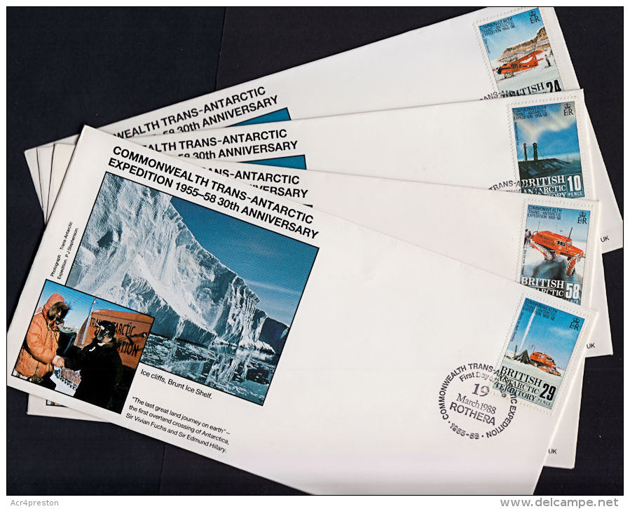 D0357 BRITISH ANTARCTIC TERRITORY 1988, SG 163-6 30th Anniv Trans-Antarctic Expedition,  4 @ FDC - Covers & Documents