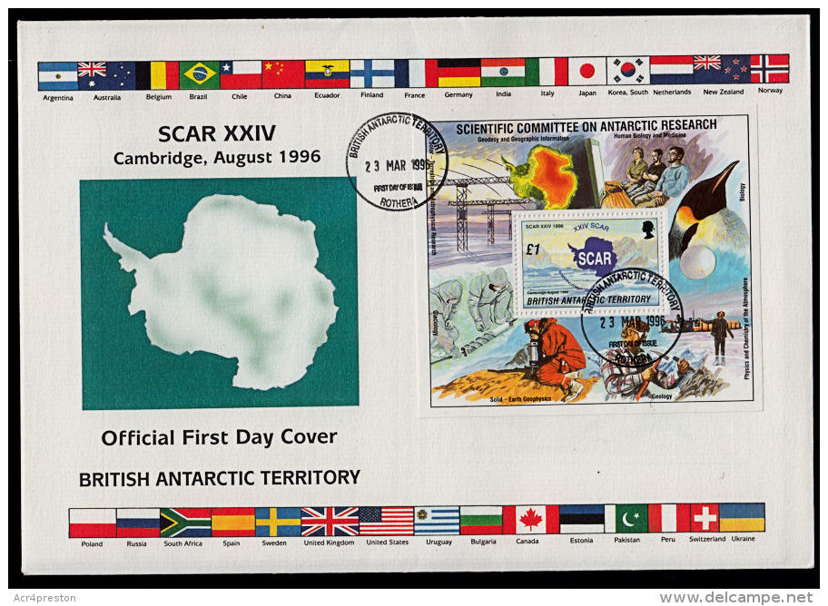 F0147 BRITISH ANTARCTIC TERRITORY 1996, SG MS264  Scientific Committee On Antarctic Research (SCAR),  FDC - Covers & Documents