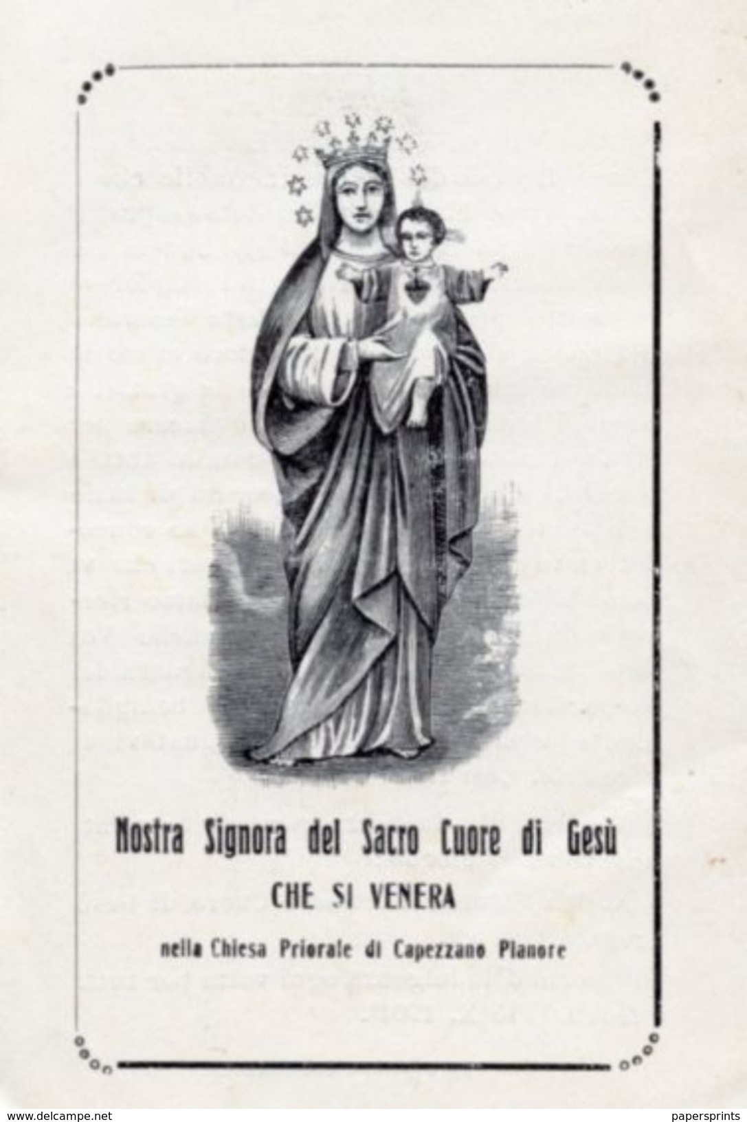 Capezzano Pianore LU -  Santino Antico NOSTRA SIGNORA DEL SACRO CUORE DI GESÙ - PERFETTO N87 - Religione & Esoterismo