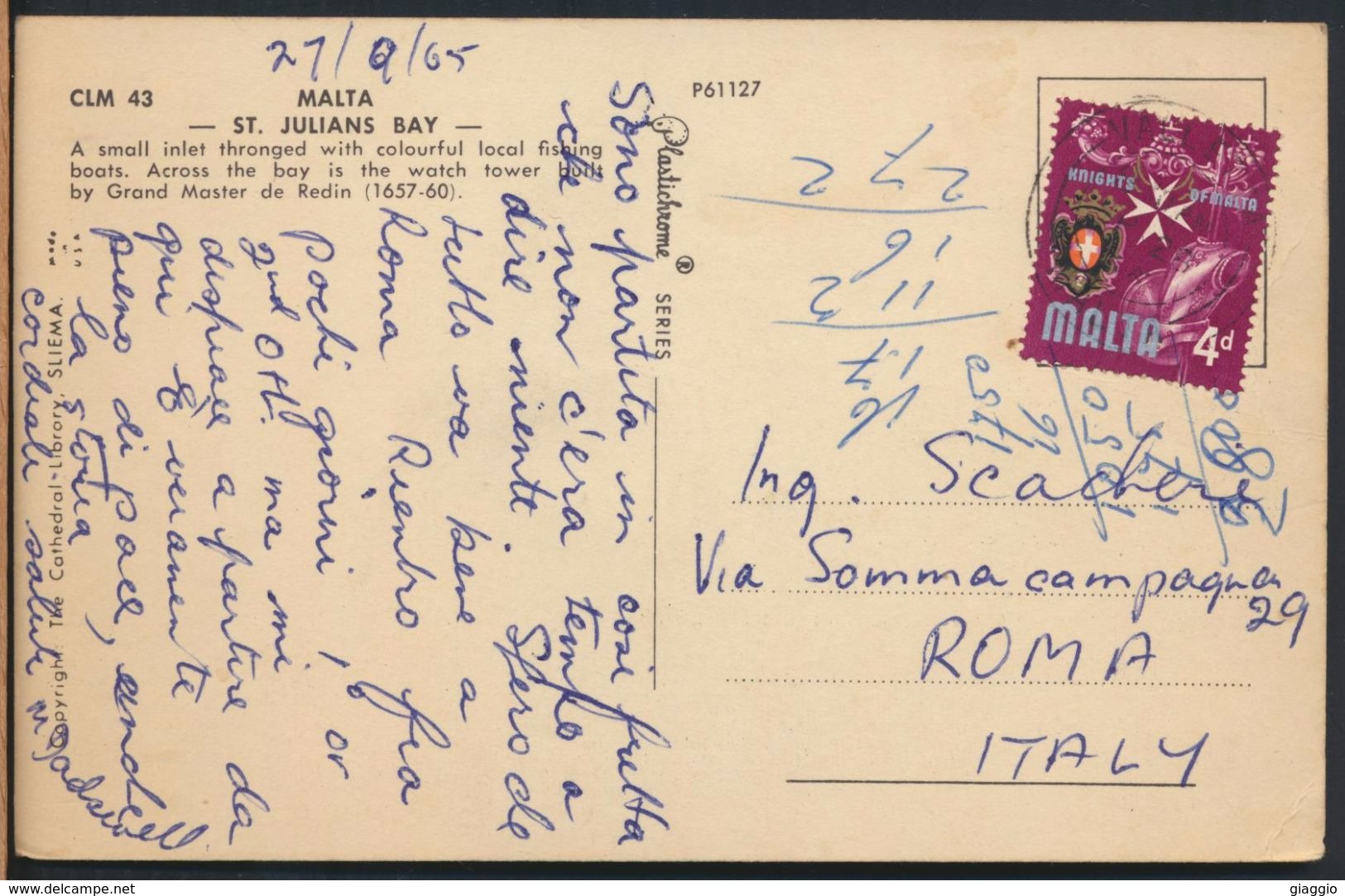 °°° 8656 - MALTA - ST. JULIANS BAY - 1965 With Stamps °°° - Malta