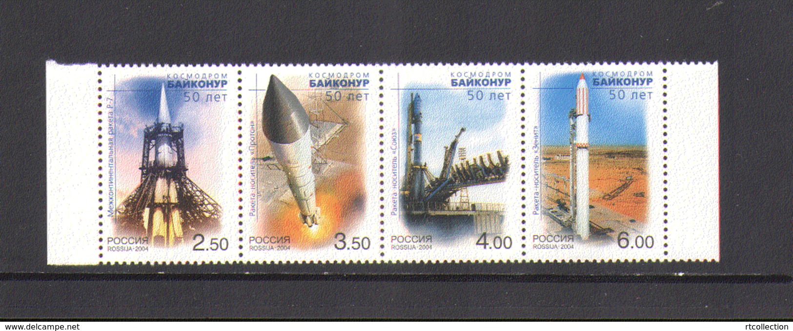 Russia 2004 Baikonur Cosmodrome 50th Anni Space Rocket Soyuz Sciences Strip Stamps MNH SC 6874 - UdSSR