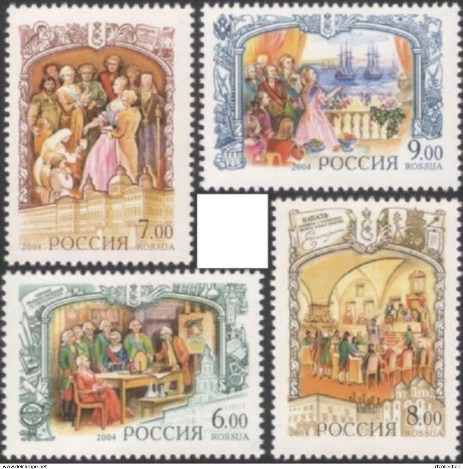 Russia 2004 Histroy 275th Birth Anniv Catherine II Royals Art Famous People Ship Lomonosov Science Stamps MNH Sc 6833-36 - Other & Unclassified