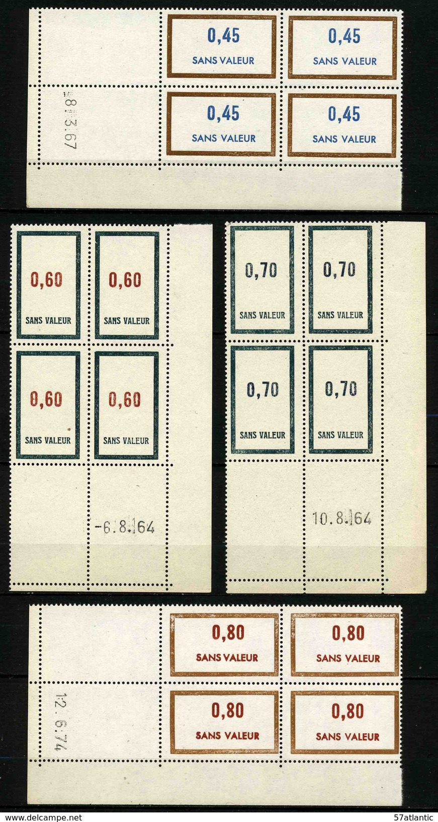 FRANCE - TIMBRES FICTIFS - 4 COINS DATES NEUFS - Autres & Non Classés