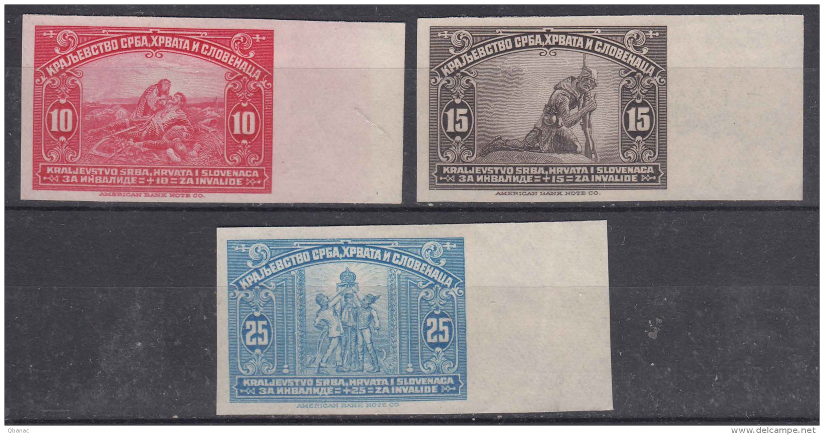 Yugoslavia Kingdom 1921, American Banknote Issue Mi#159-161 U - Imperforated, MNG - Ongebruikt