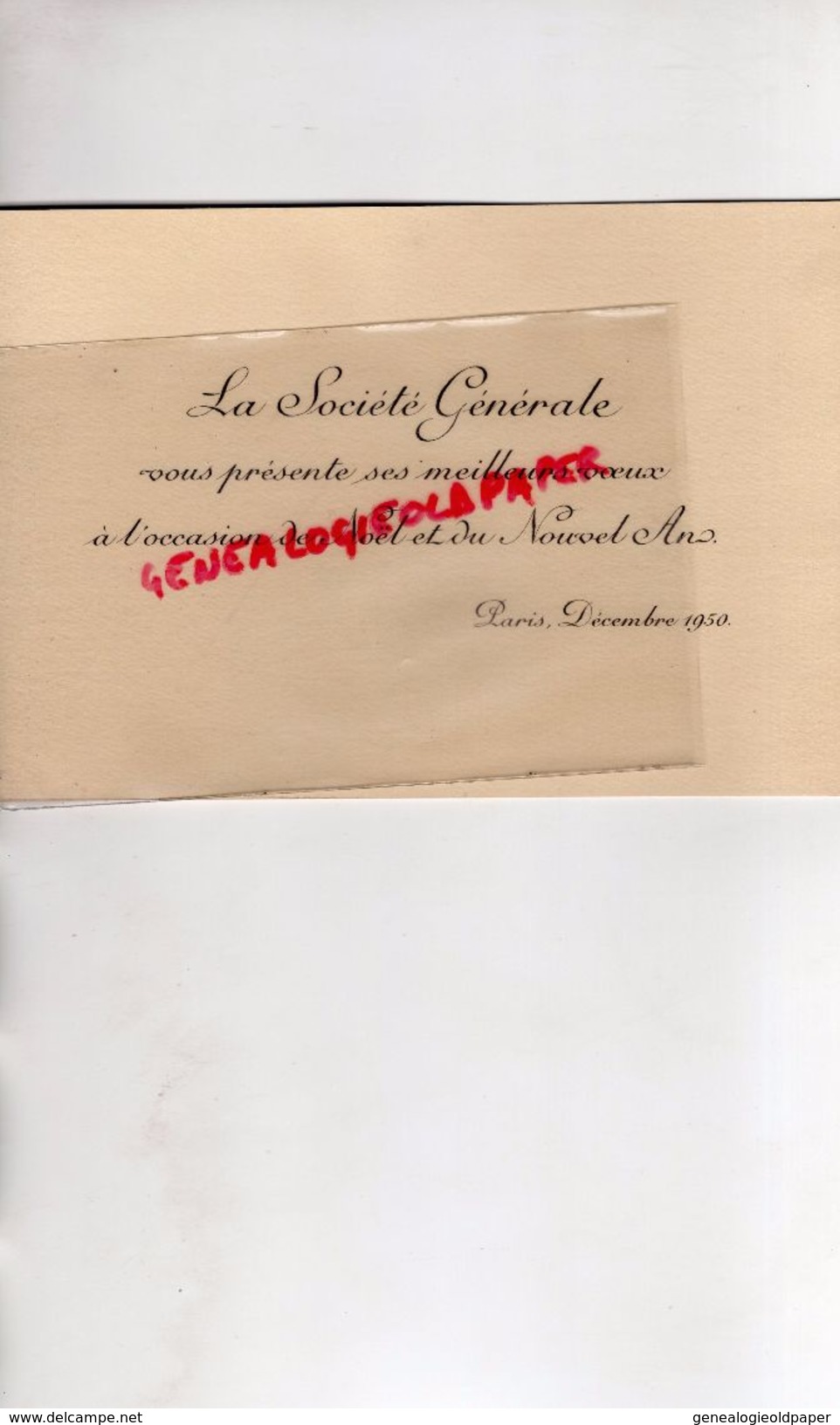 75 - PARIS - BEAU CARTON SOCIETE GENERALE MEILLEURS VOEUX NOUVEL AN DECEMBRE 1950-GRAVURE QUAIS SEINE 1782- STERN - Documents Historiques