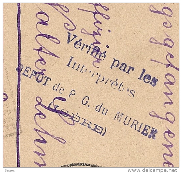 Vérifié INTERPRETES DEPOT De PG Du MURIER Isère Pour LA MURE. Origine GROSSHARTHAU. - Guerra Del 1914-18