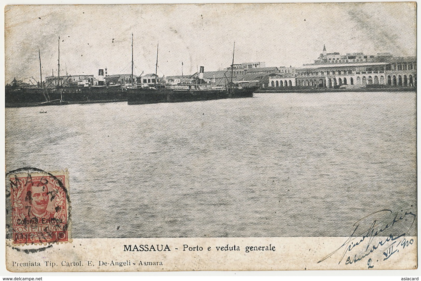 Massaua Porto E Veduta Generale Tip. De Angeli Asmara P. Used Asmara Colonia Eritra Light Crease - Erythrée