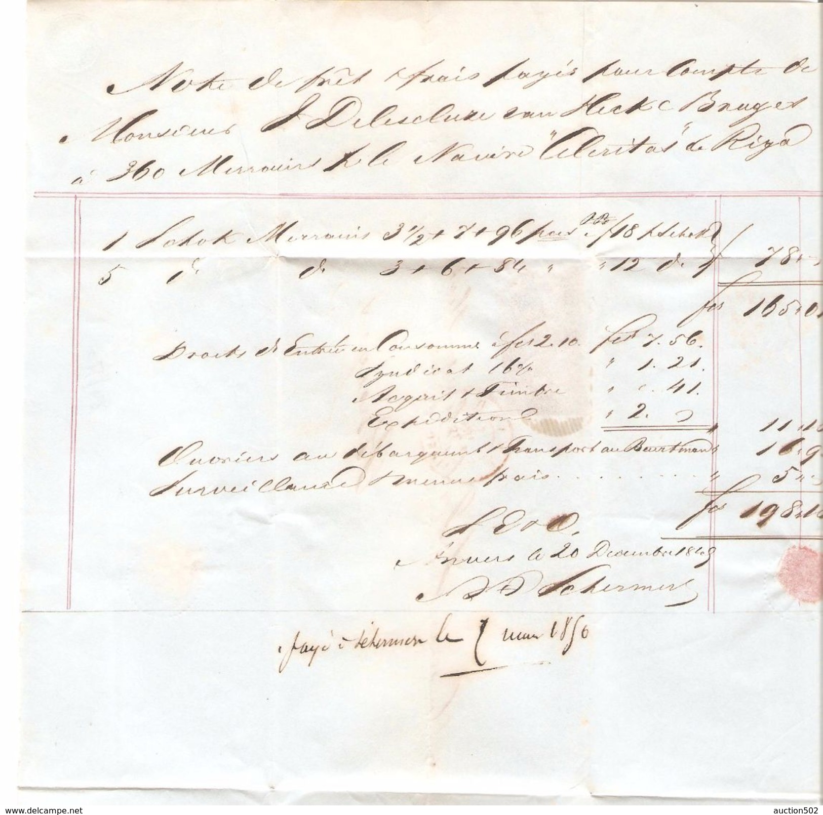 TP 1(2) S/LAC Obl.P.4 C.Anvers 4/3/1850 V.Bruges C.d'arrivée PR4758 - Balkenstempel: Einladungen