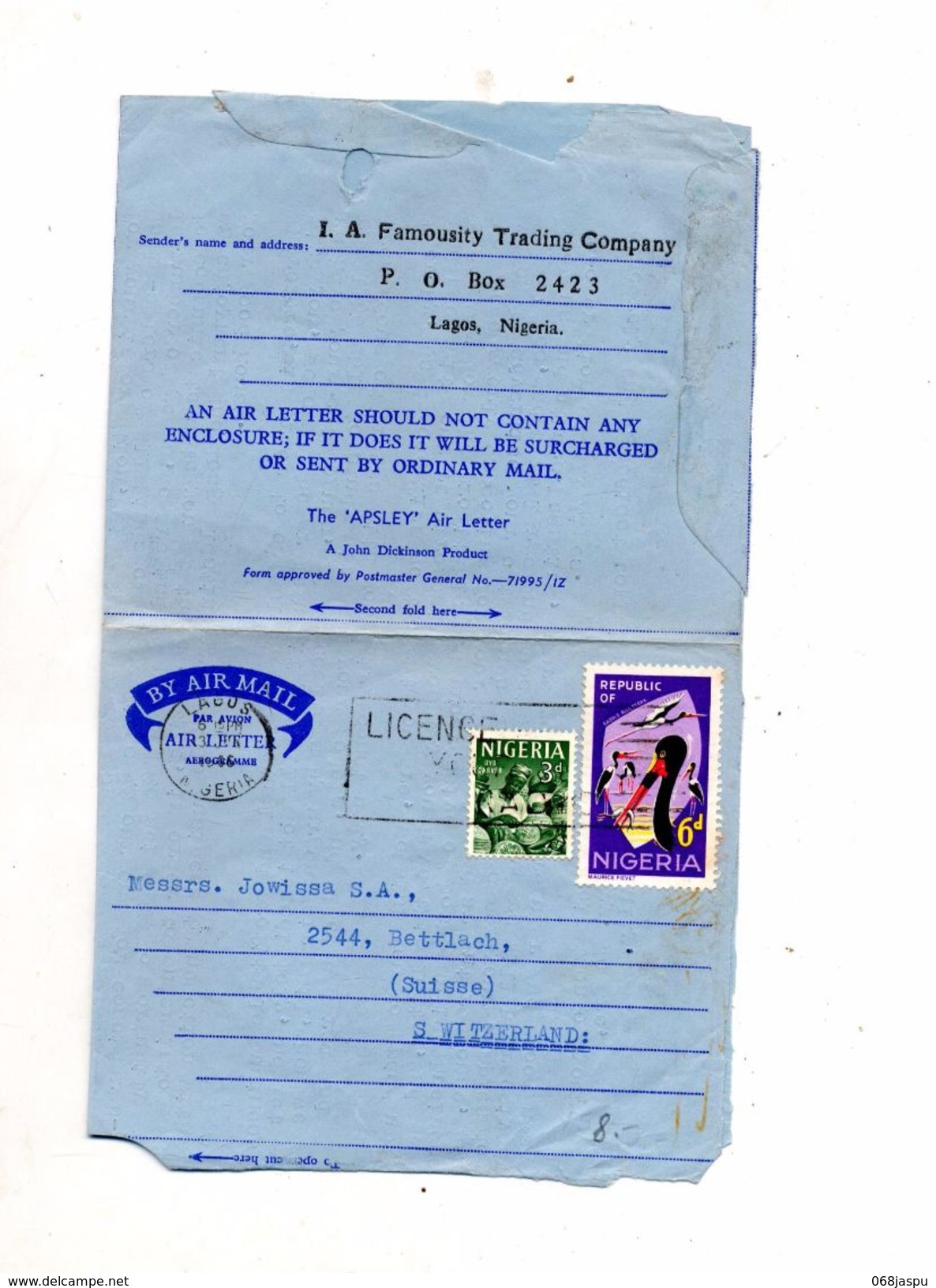 Lettre Flamme Lagos  Sur Artisan Oiseau - Nigeria (1961-...)