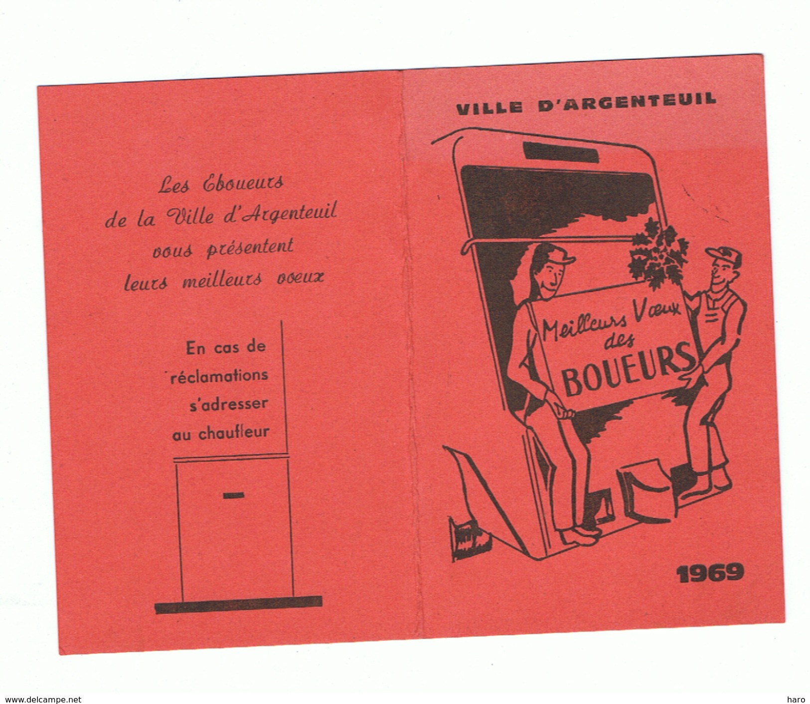 Calendrier De Poche 1969 - Voeux Des Eboueurs D'ARGENTEUIL (fr53) - Petit Format : 1961-70