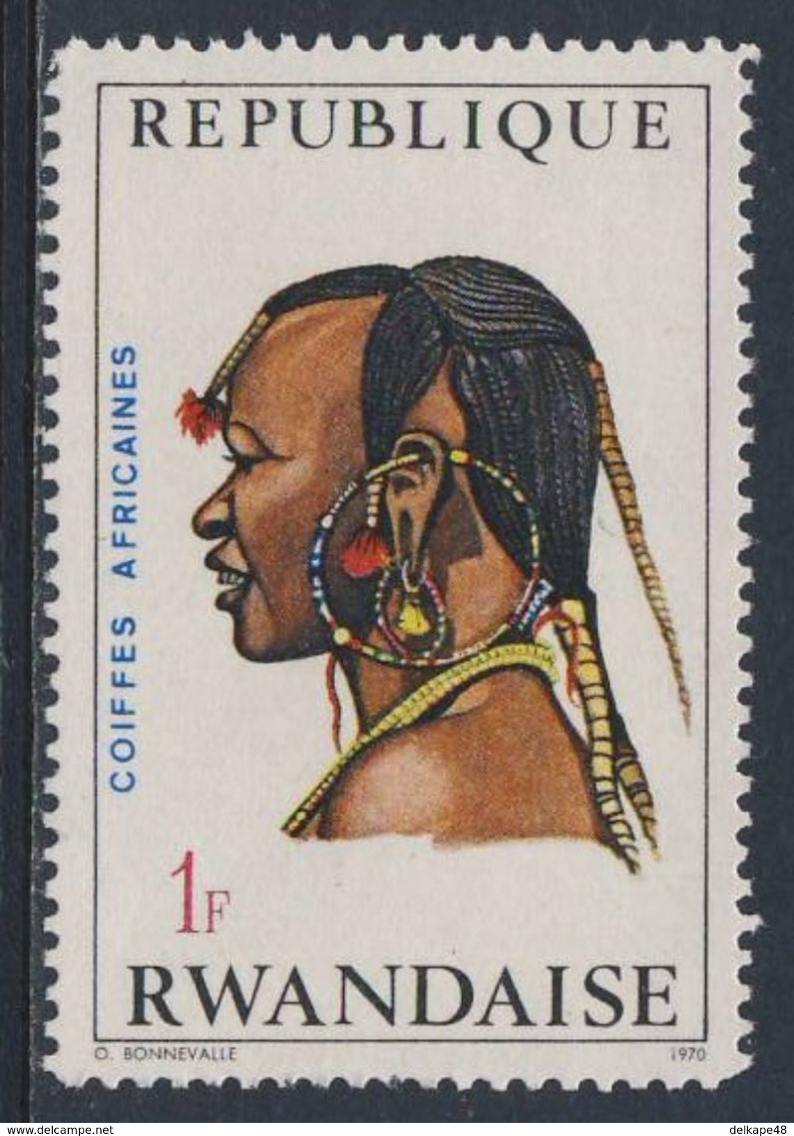 Ruanda Rwanda 1971 Mi 442 A YT 411** Masai Man, Kenya – African Hairdresses / Kenia Haartracht - Ongebruikt