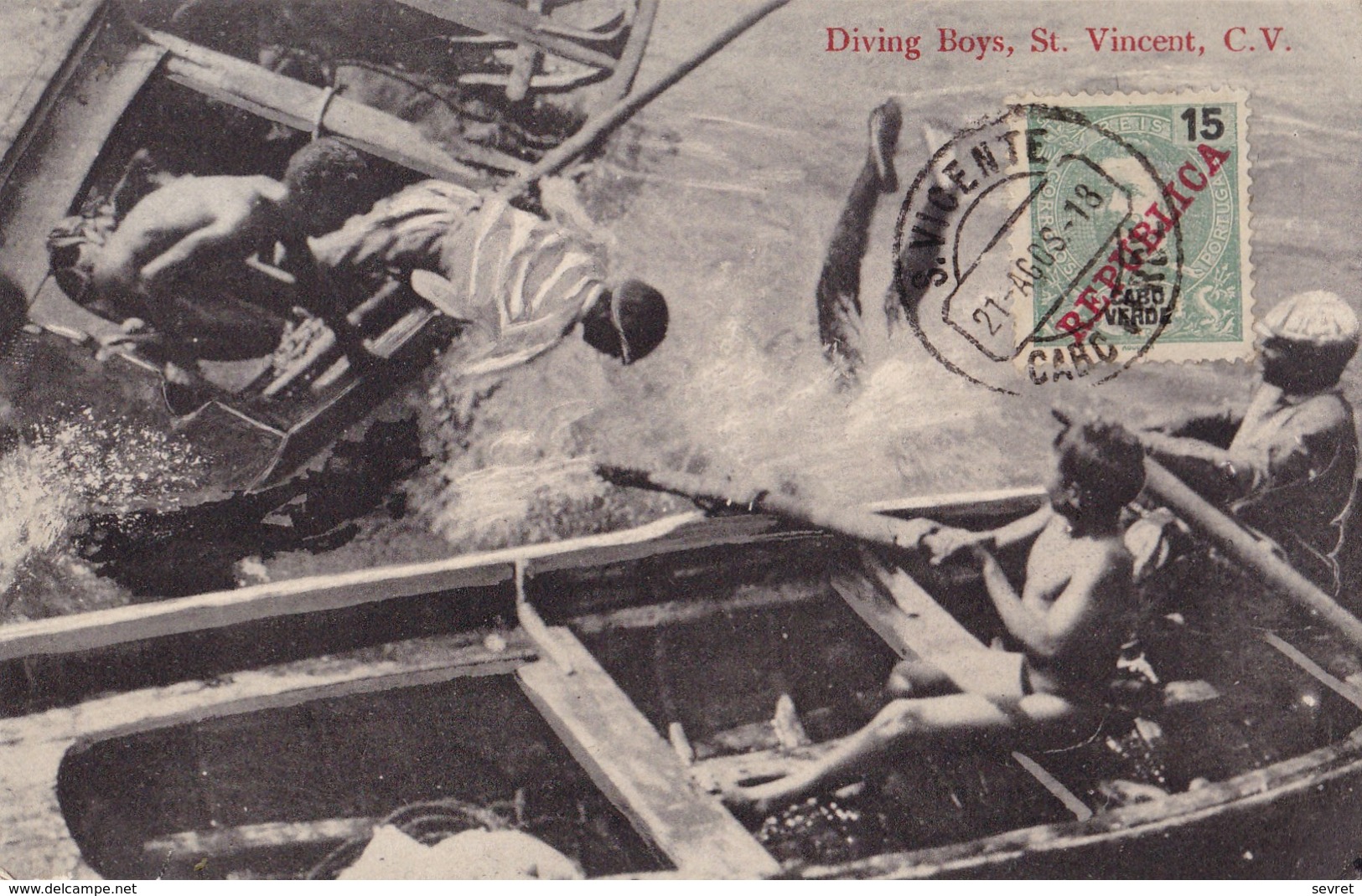 S.VICENTE, Cabo Verde. -Diving Boys. Carte Ancienne Très RARE - Cap Vert