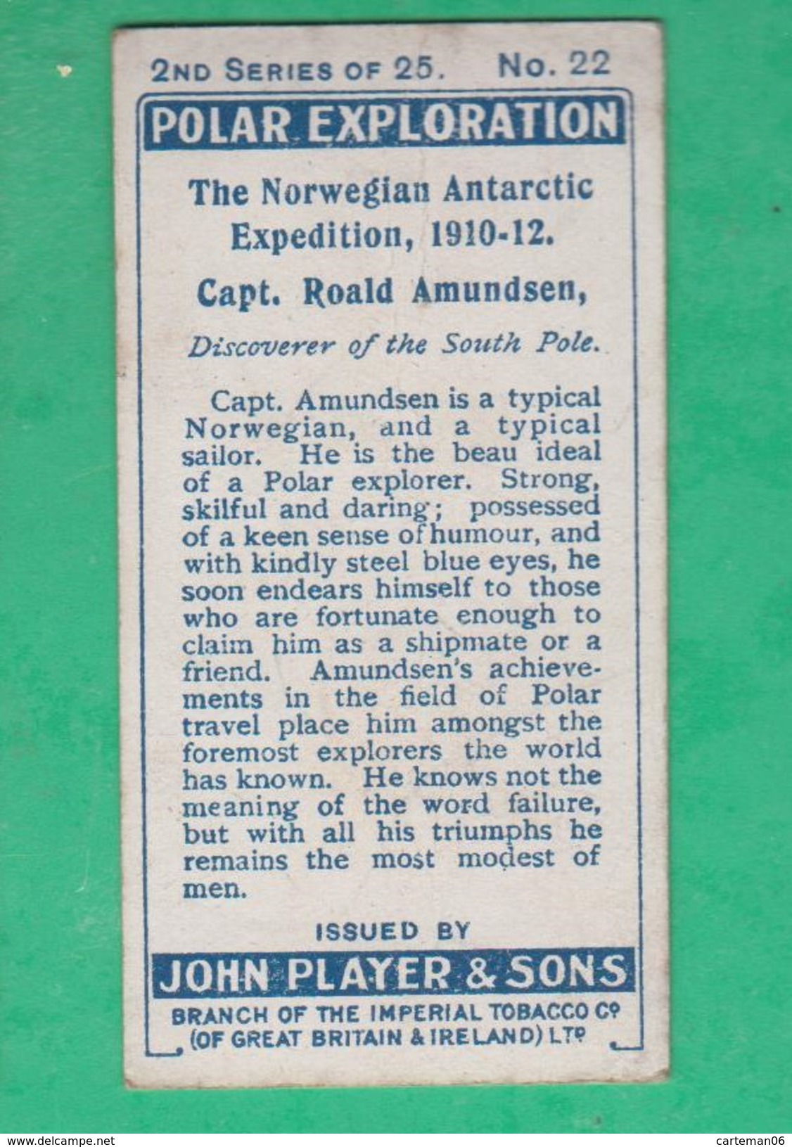 John Player, Player's Cigarettes, Polar Exploration - The Norvegian Antartic Expedition, Capt. Roald Amundsen - Player's