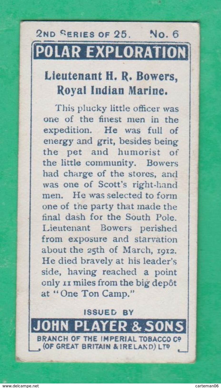 John Player, Player's Cigarettes, Polar Exploration - Lieutenant H. R Bowers, Royal Indian Marine - Player's