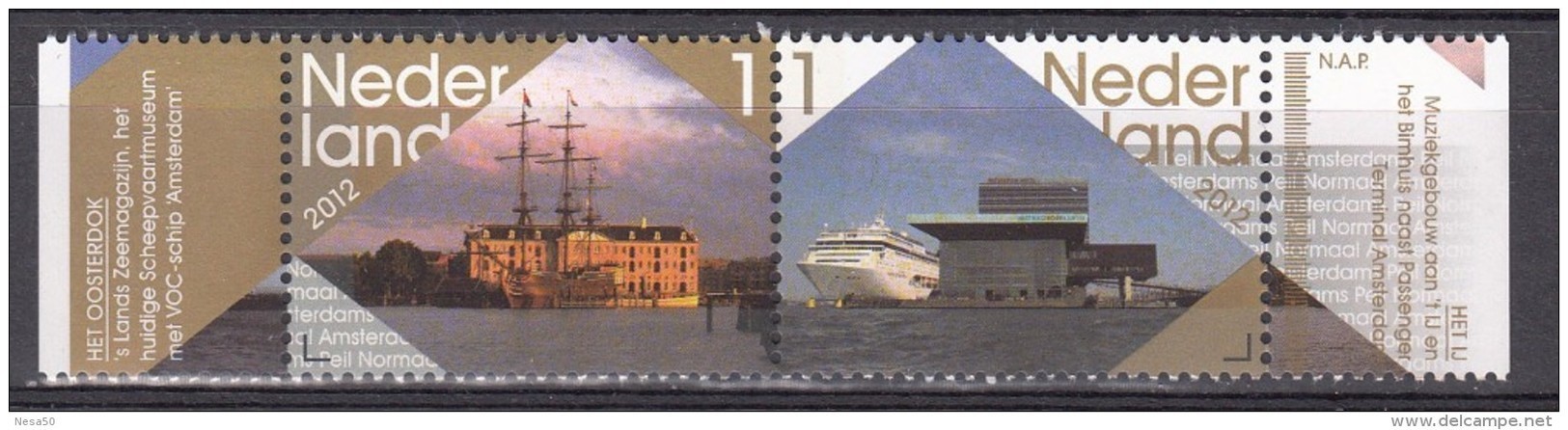 Nederland 2012 Nvph Nr 2912 + 2913,  Mi Nr 2954 + 2955  Amsterdam Oosterdok + Het IJ   Met Tab - Unused Stamps