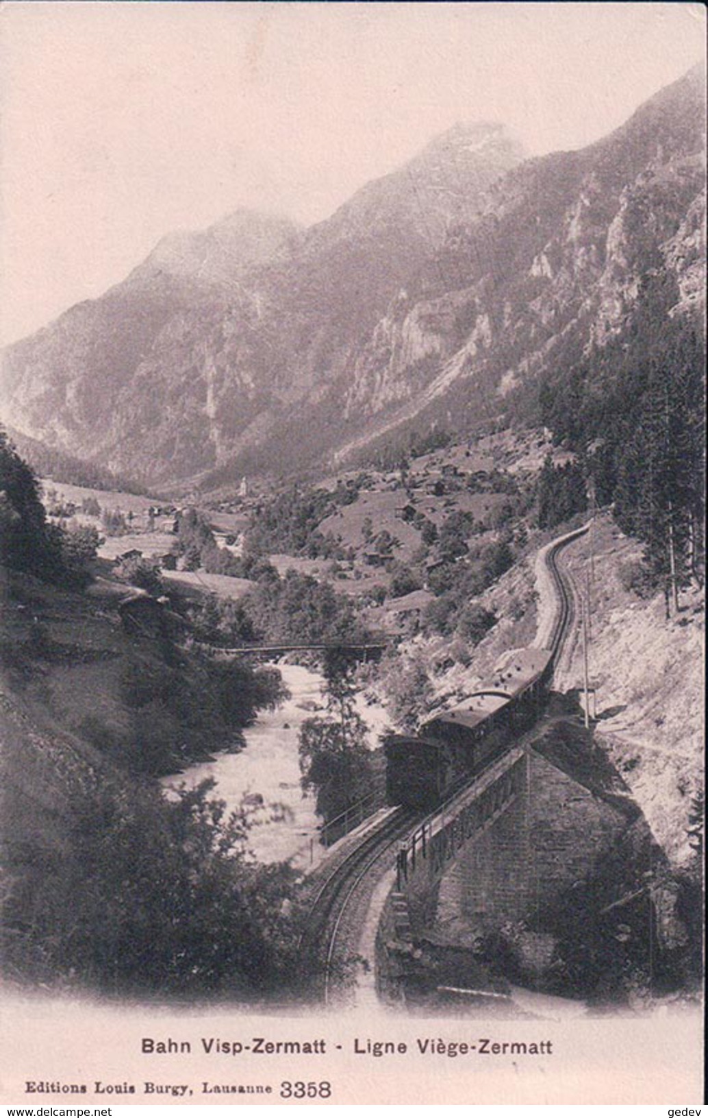 Chemin De Fer Viège - Zermatt, Train Traversant La Viège (3358) - Viège