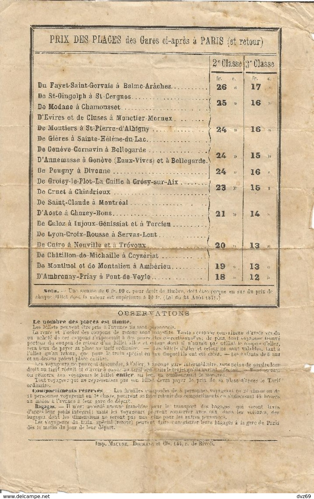 GENEVE-PARIS Exposition Universelle De 1900, Trains Spéciaux à Prix Exceptionnels (2e Et 3e Classe) - Europe