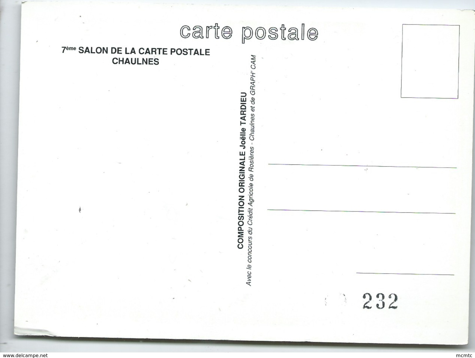Carte  -7e Salon De La Carte Postale -  Chaulnes  - 21 Avril 1991- Composition Originale Joëlle Tardieu - Chaulnes