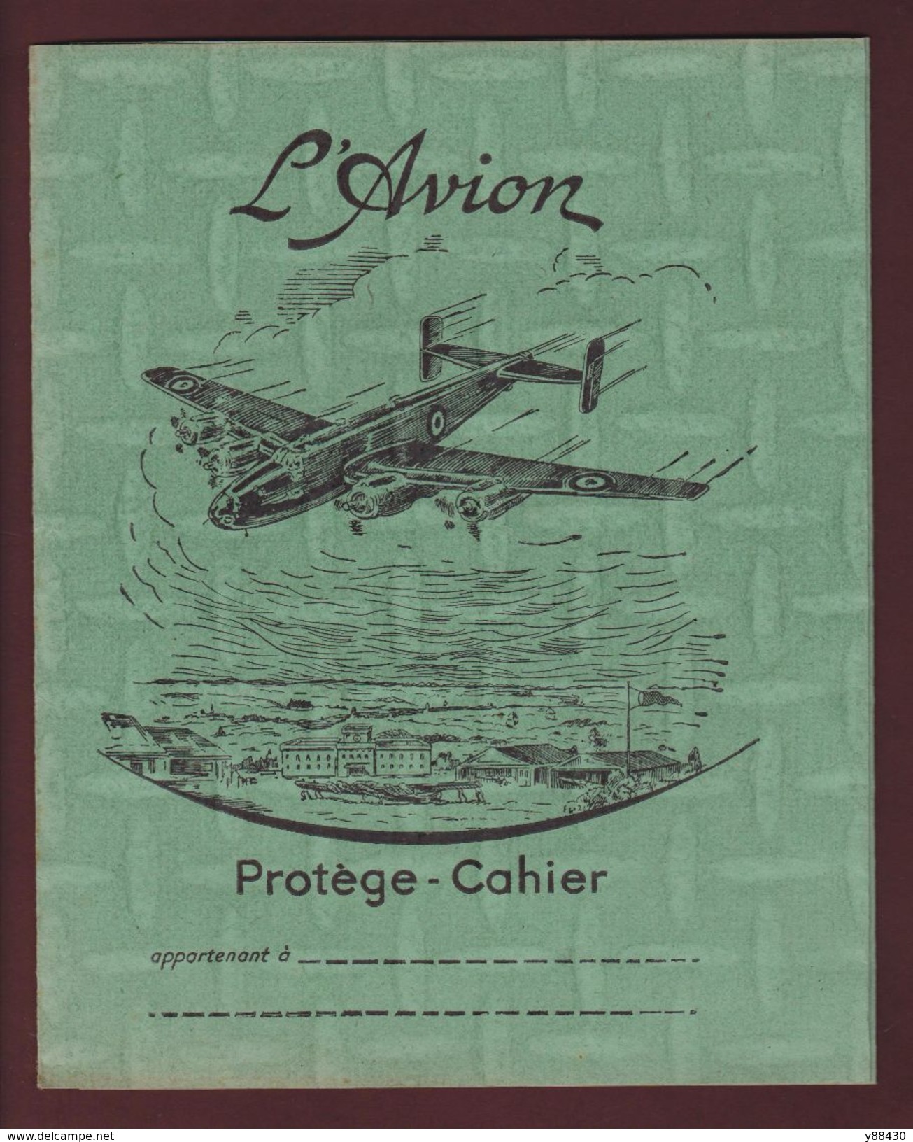 PROTEGE-CAHIER - L'AVION - 4 Volets, 70 Cm Dépliés - Coloris Vert - Voir Les 4 Scannes - Book Covers