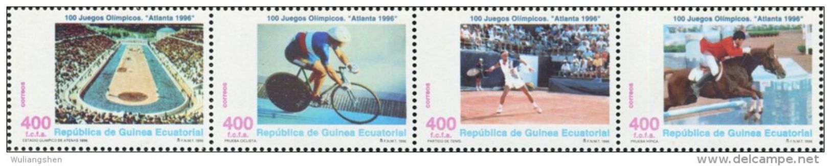 DB0572 Equatorial Guinea 1996 Olympic Tennis Horse Racing Bike 4v MNH - Guinea Equatoriale