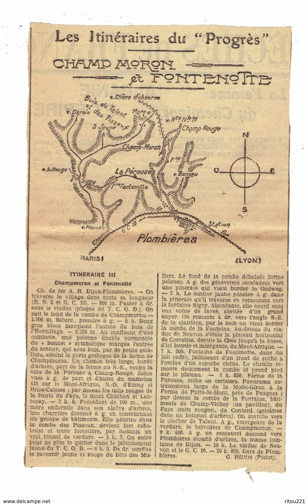 Coupure Journal - LES ITINÉRAIRES DU PROGRÈS - CHAMP MORON Et FONTENOTTE (Plombières) - Documenti Storici