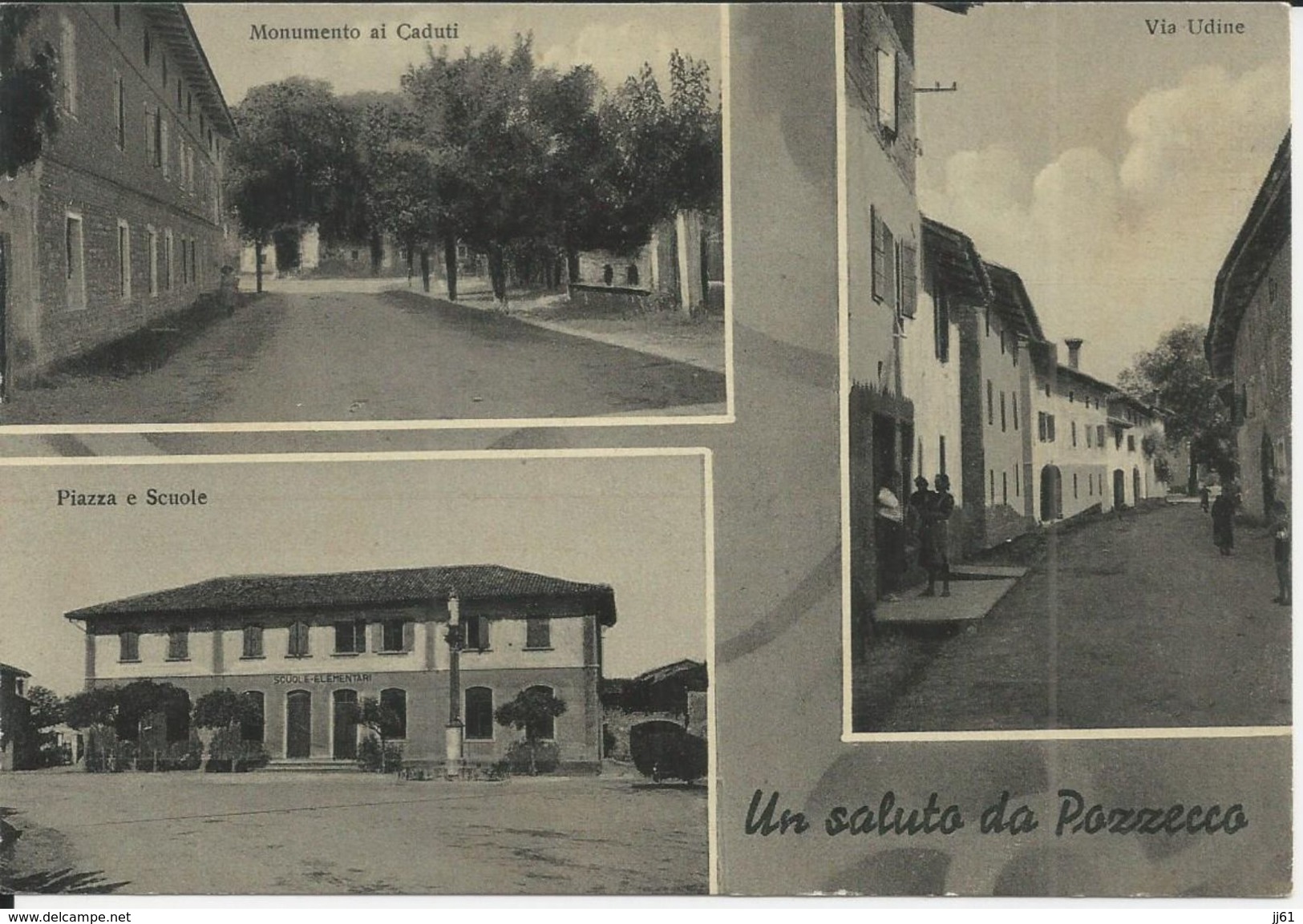 ITALIE UN SALUTO DA POZZECCO VIA UDINE MONUMENTO AI CADUTI PIAZZA E SCUOLE ANNEE 1950 NEUVE - Otros & Sin Clasificación