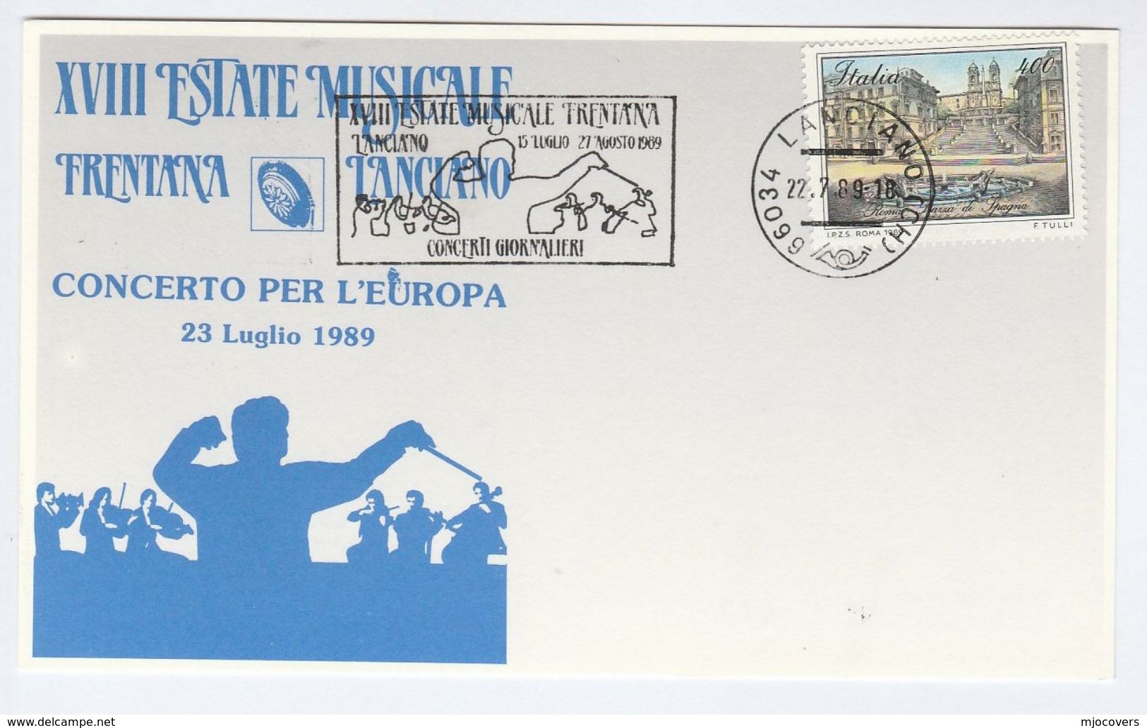 1989 LANCIANO CONCERTO PER EUROPA  Music CONCERT EVENT COVER Card Italy Stamps Postcard - Music