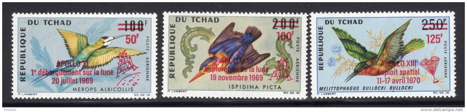 TCHAD - 1970 - PA N°66/8 ** Oiseaux : Surchage Apollo XI,XII,XIII . - Tchad (1960-...)