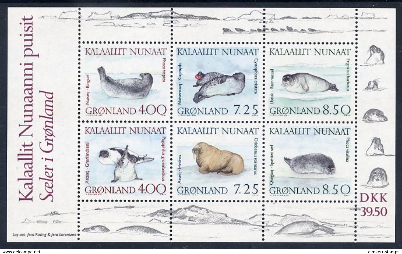 GREENLAND 1991 Seals Block MNH / **.  Michel Block 3 - Bloques