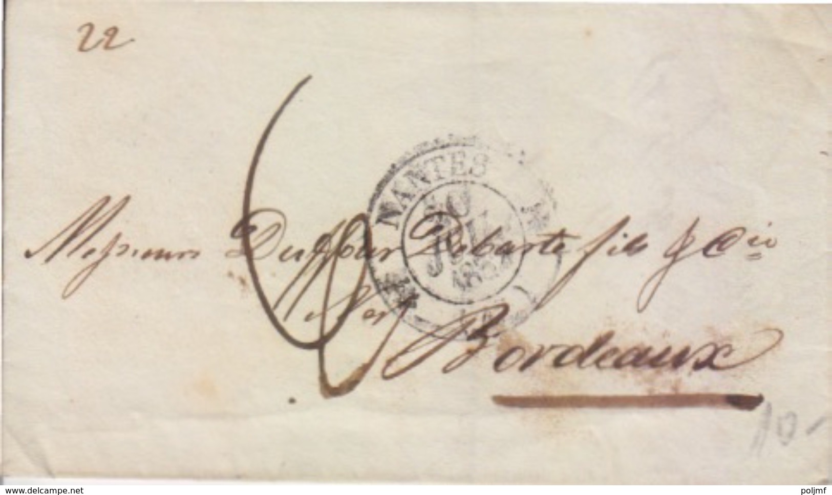Lettre De Nantes (dateur T 13) Du 20 Juil. 1832 Pour Bordeaux, Taxe 6 Décimes - 1801-1848: Précurseurs XIX