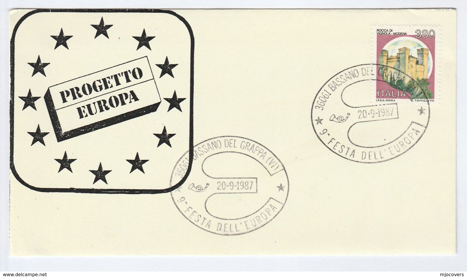 1987 Bassaando Del Grappa The EUROPEAN  PROJECT 9th FETSA DELL EUROPA,  EVENT COVER Italy Stamps European Community - 1981-90: Marcophilia