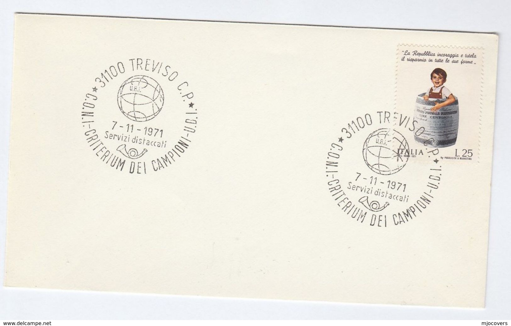 1971 Treviso BOWLS  EVENT COVER UBI Italy Sport Stamps Bowling - Bocce
