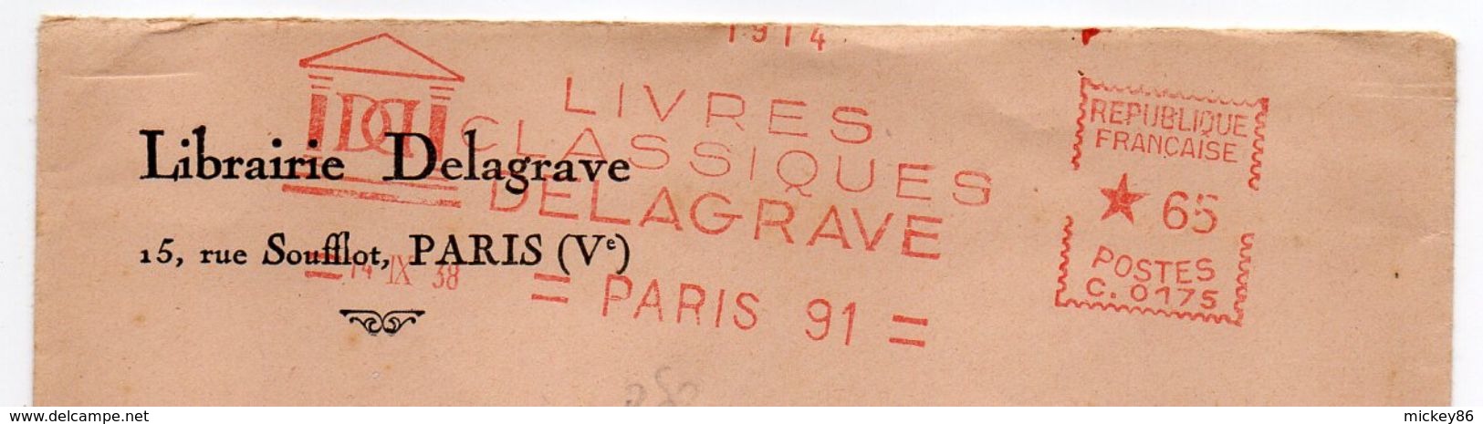 EMA--1938--PARIS 91--14 IX 38  *65  Machine N°C 0175-env Personnalisée "Livres DELAGRAVE-Paris 5°-St Sulpice-87 - EMA (Empreintes Machines à Affranchir)